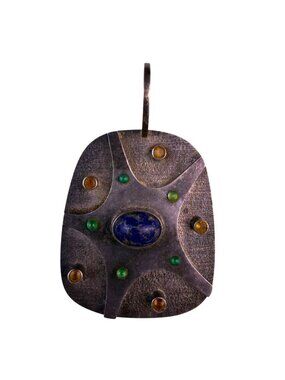 Sterling Silver Handmade Blue Lapis Lazuli Pendant With Multi-Color Gemstones
